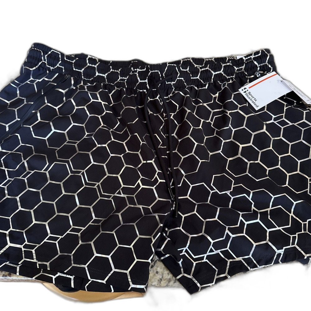 Sports Illustrated Men's Black Athletic Shorts Zip Pockets Geometric 2X